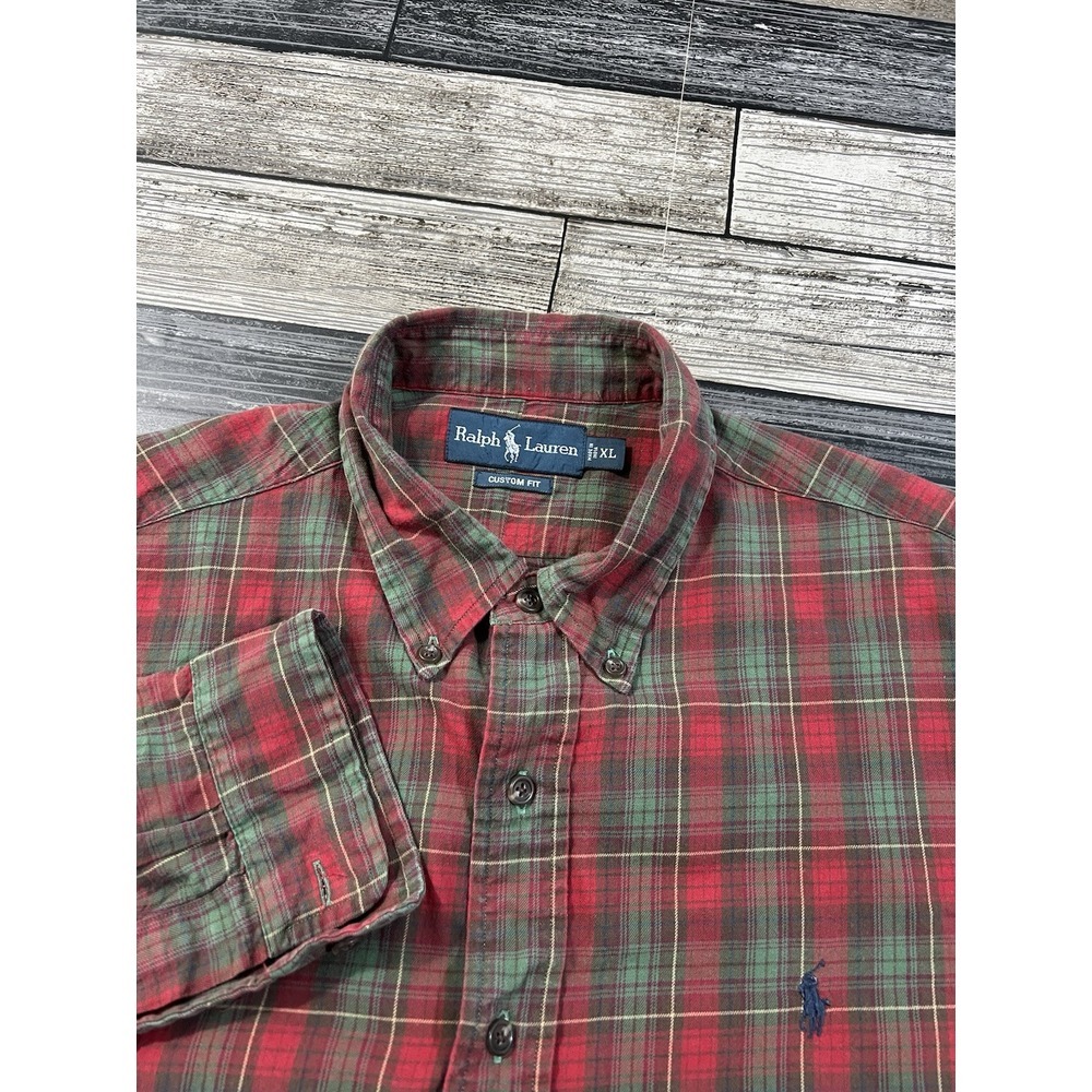Ralph Lauren Custom Fit Tartan Christmas Plaid Button Down Shirt‎ Mens XL